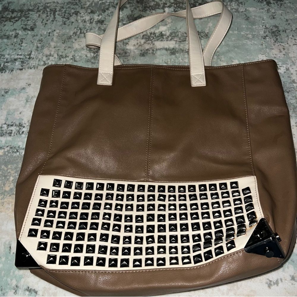 Big Buddha Studded Brown and Cream Tote Bag